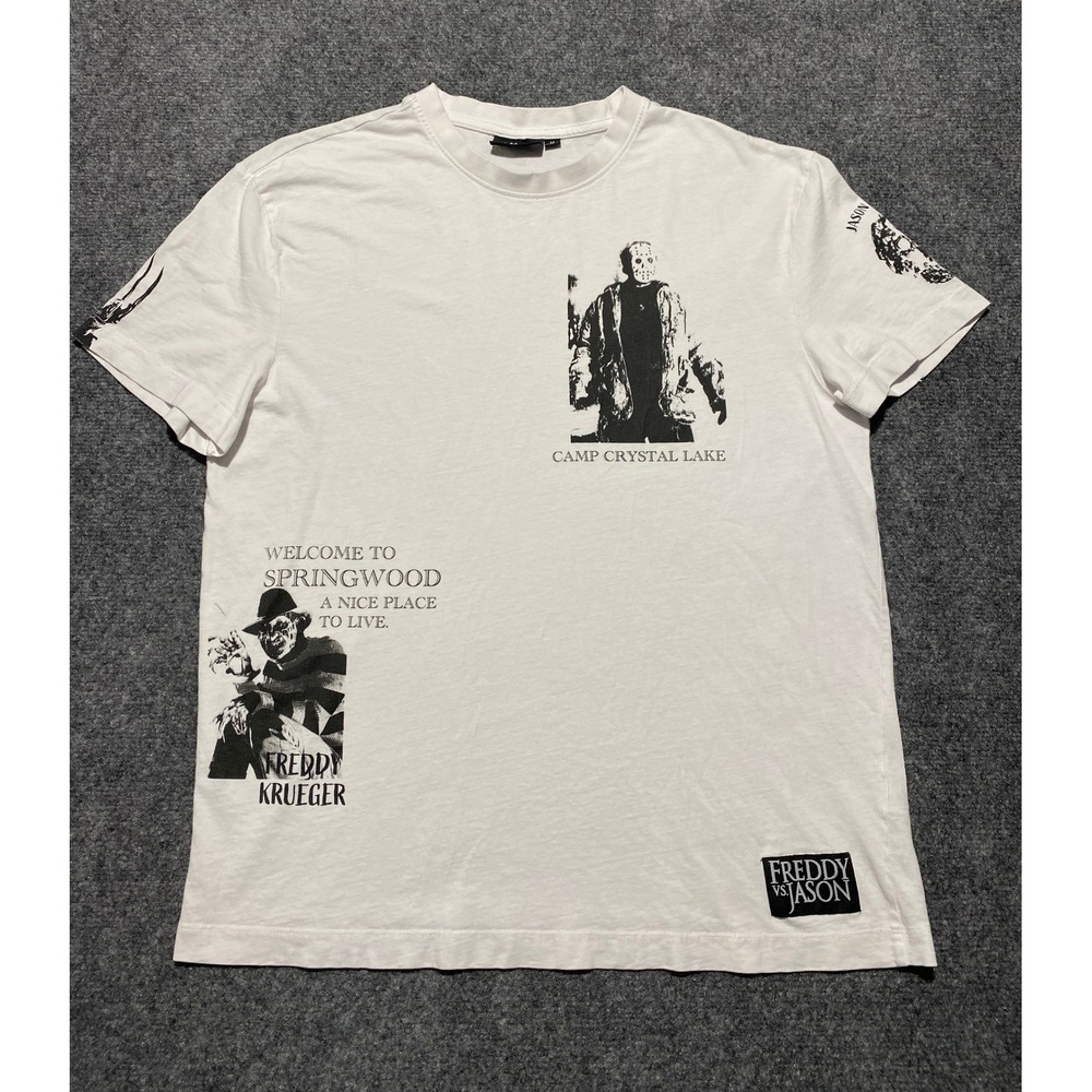 Freddy vs Jason Nightmare on Elm Street Graphic T-Shirt White Mens Size M